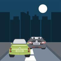 electric cars traffic road street city night scene vector