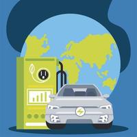 electric car charging station with a plug in world vector