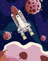 space spaceship spaceship with asteroids starry scene vector