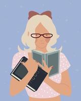 linda mujer personaje leer libros conocimiento vector