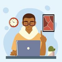 young man working with laptop at her desk at home vector