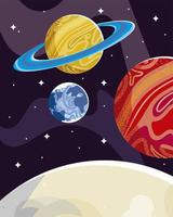 space moon spaceship satellite and planet galaxy vector