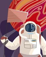 space astronaut with flag planet explore universe vector