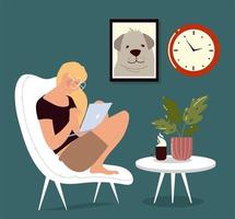 freelance woman sitting on the chair and working on laptop work at home vector