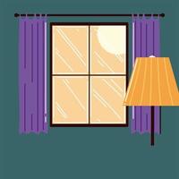 room window with curtaind lamp interior vector