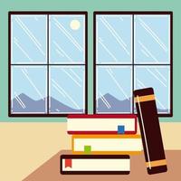 work at home office books on desk window room vector