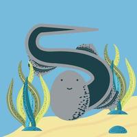 mundo submarino lindo anguila pescado algas marinas piedras arena vector