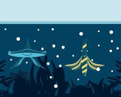 underwater world hammerhead shark and fish vector