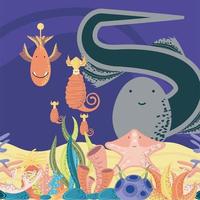 underwater world seahorse starfish sand coral reef vector