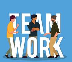 teamwork lettering people vector