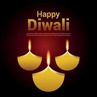 Happy diwali festival of light celebration greeting card with diwali diya vector