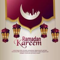 Ramadan kareem islamic festival celebration greeting card with creative lantern vector