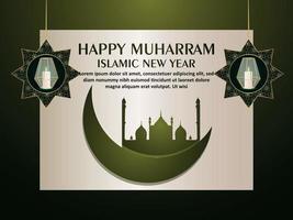 Ilustración de vector creativo de muharram feliz con mezquita y luna