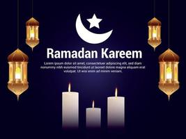 Tarjeta de felicitación de celebración de Ramadán Kareem con linterna dorada y vela vector