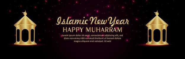 Creative islamic golden lantern for happy muharram celebration banner vector