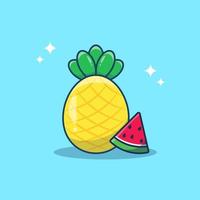 ilustración de dibujos animados de verano de vector de fruta de piña y sandía
