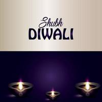 shubh diwali festival of light tarjeta de felicitación con diwali diya vector