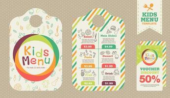 menuCute colorful kids meal menu vector template