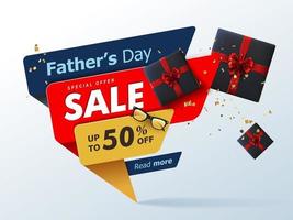 Happy Fathers Day Sale banner with gift for dad on white background vector