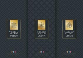 Vector set packaging templates black golden labels and frames for luxury products in trendy linear style