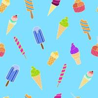 Vector illustration with ice cream summer seamless pattern Cartoon ice cream pattern for print design