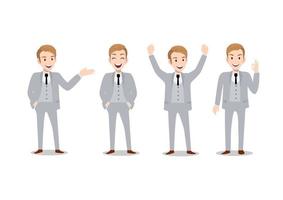 Businessman cartoon character set of four poses vector illustration