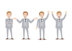 Businessman cartoon character set of four poses vector illustration