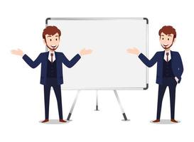 Businessman cartoon character point on the board vector illustration