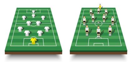 formación de la copa de fútbol y conjunto de tácticas de campo de fútbol de vista en perspectiva y jugadores con camiseta en vector de fondo blanco aislado para el concepto de torneo del campeonato mundial internacional 2018