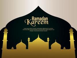 Ramadan kareem islamic festival celebration greeting card with golden lantern and mosque vector