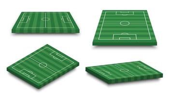 Set of 3D football field on white isolated background  Perspective and isometric aspect  Vector