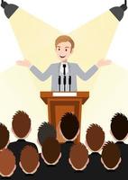 Cartoon character with businessman working and present to public area on podium character vector design