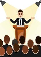 Cartoon character with businessman working and present to public area on podium character vector design