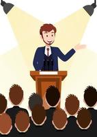 Cartoon character with businessman working and present to public area on podium character vector design