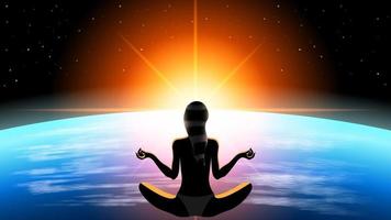 woman in lotus pose outer space vector