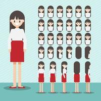 Cartoon character with girl head vector set flat vector