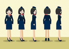 Cartoon character with beautiful air hostess in uniform for animation flat icon vector