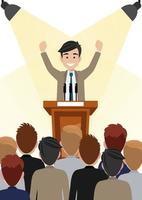 Cartoon character with businessman working and present to public area on podium character vector design