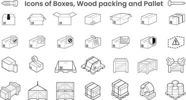 packs de iconos de cajas de embalaje de madera y palet vector