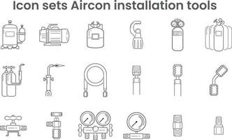 conjunto de iconos de herramientas de instalación de aire acondicionado vector