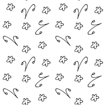 Seamless pattern with simple handdrawn floral elements Scandinavian style Vector illustration in black and white