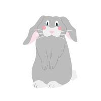 Cute funny grey rabbit on white background Vector image in cartoon flat style Decor for childrens posters postcards clothing and interior decoration