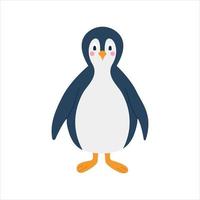 Pingüino gracioso lindo sobre una imagen de vector de fondo blanco en decoración de estilo plano de dibujos animados para niños, carteles, postales, ropa e interior