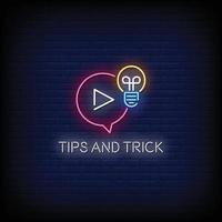Tips and Trick Neon Signs Style Text Vector