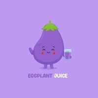 lindo personaje de jugo de berenjena sonriente vector