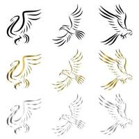 Set of line art vector logo of Three kinds of birds flying There are swans macaws and hornbills Can be used as a logo Or decorative items