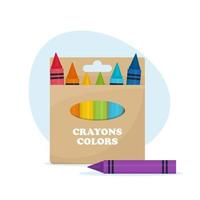 Set of crayons contains seven rainbow colors in packaging vector