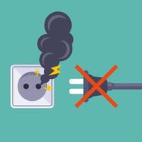 do not plug electrical appliances into a broken socket flat vector illustration