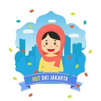 Birthday Jakarta Greeting Card With Character vector