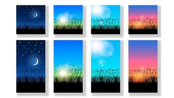 Landscape silhouette grass and sky realistic vector